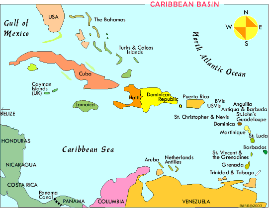 Карта Карибскех о-вов